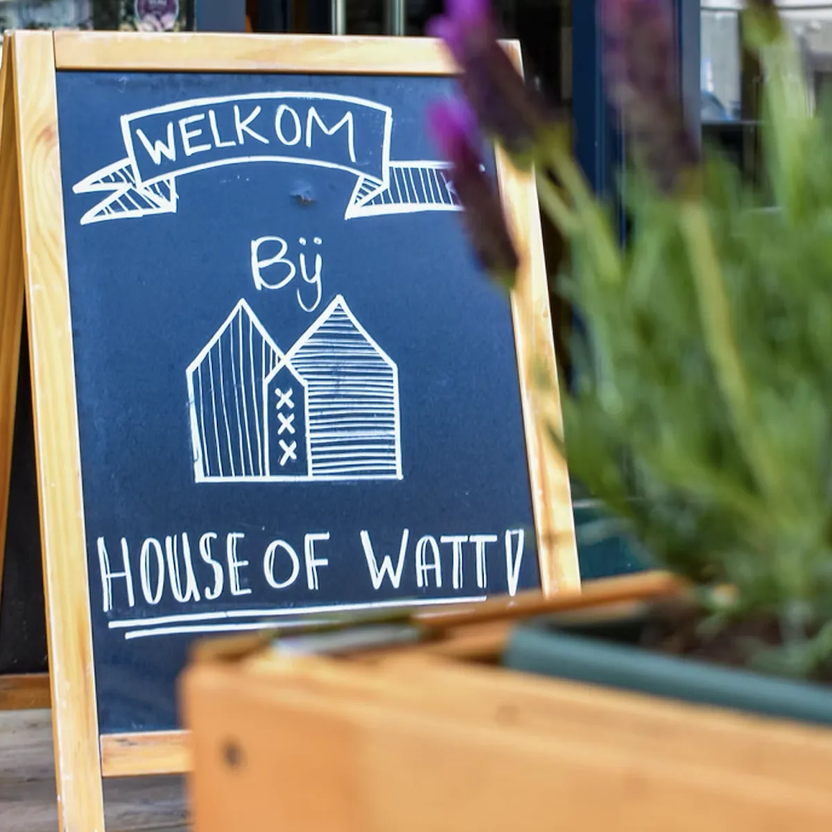 The welcome board outside House of Watt in Amsterdam Oost
